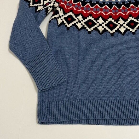 Chaps Womens  Sweater Small Blue Red Fair Isle Round Yoke Pullover - Picture 8 of 8